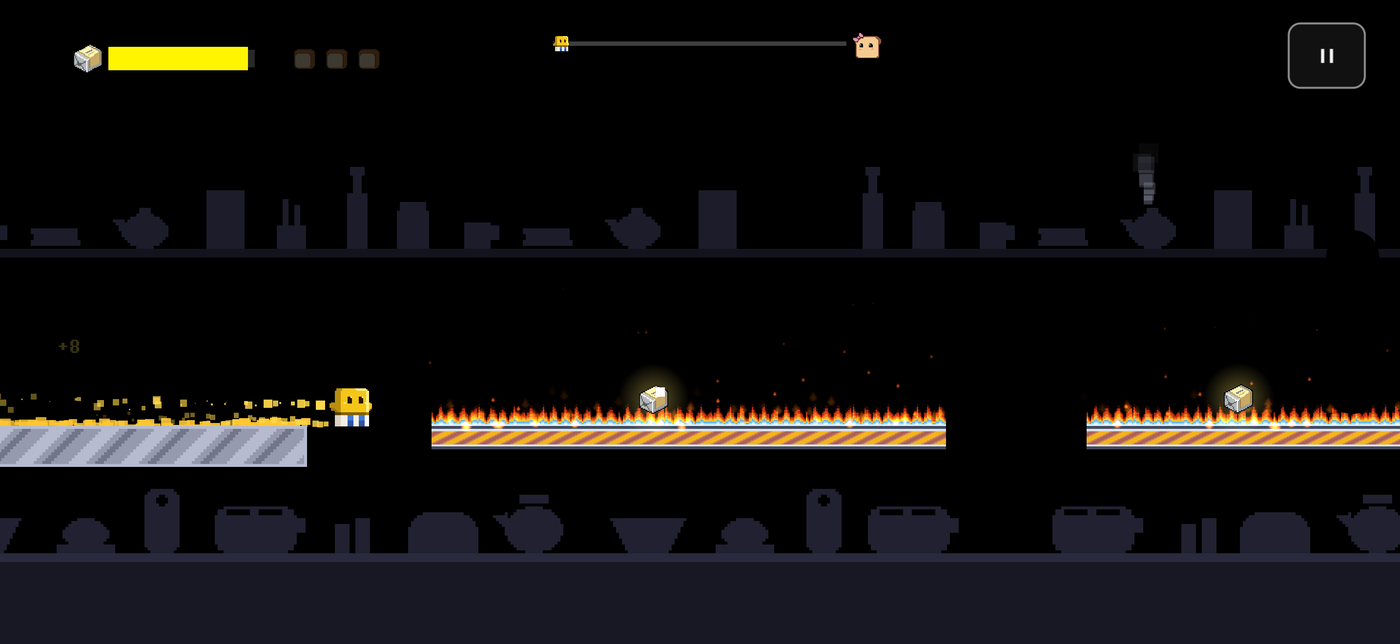 A late campaign level with long fire runs and wide gaps